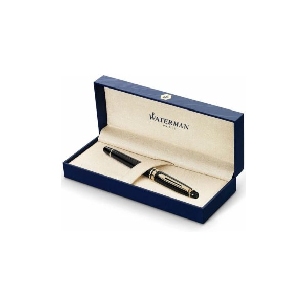 Waterman Expert Fountain Pen, Gloss Black With 23k Gold Trim and Gift Box Fashion