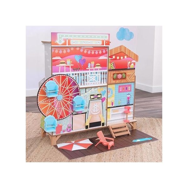KidKraft Ferris Wheel Fun Wooden Beach House with 19 Accessories For Sale